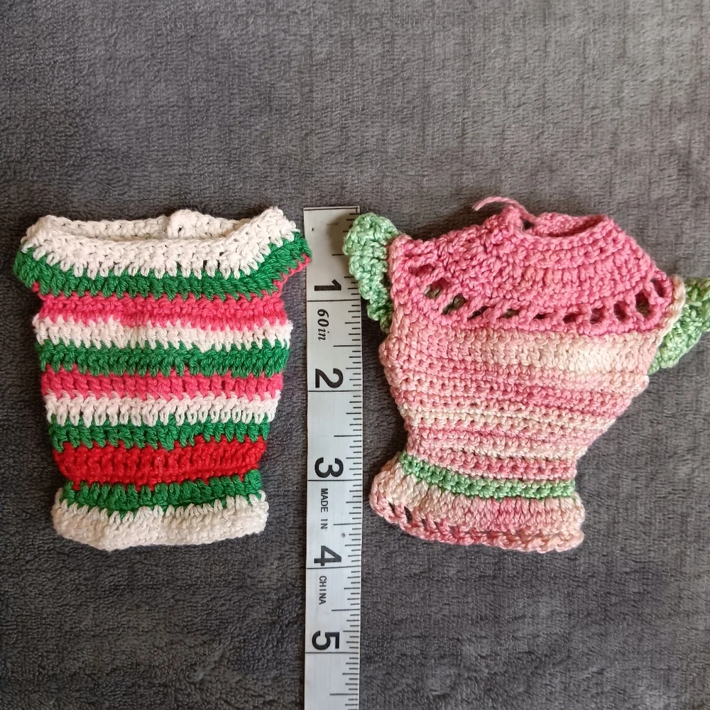 Fits Barbie 60s 70s Era Vintage Handmade Crochet Doll Tops Shirt Lot Retro Set